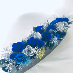 プリザーブドフラワー/青薔薇とシルバーローズのラグジュアリーフラワー 5枚目の画像