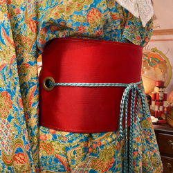 着物 洗える 化繊 ワンピース ドレス ハンドメイド リメイク 帯サッシュベルト  KW-240 8枚目の画像
