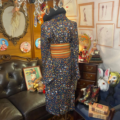 和洋折衷 古着 単衣 着物 和 ハンドメイド リメイク ワンピース