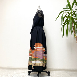 黒留袖着物リメイクウエストゴムロングスカート送料無料フリーサイズ1点物黒留袖着物リメイクロングスカートNO.1233 3枚目の画像