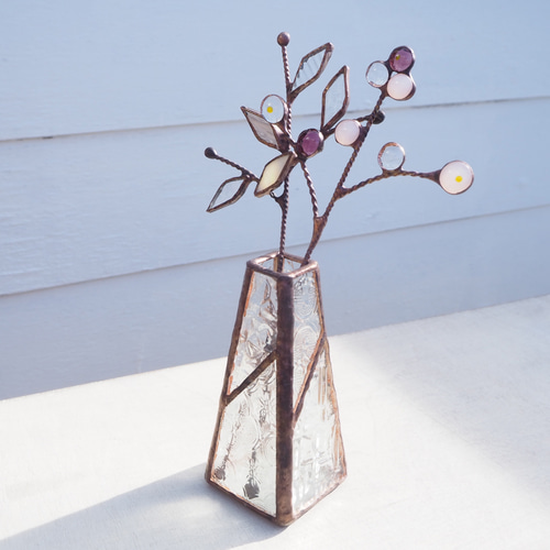 アンティーク　花瓶　ステンドグラス風 アンティークなステンドグラスの一輪挿し（透明） 一輪挿し