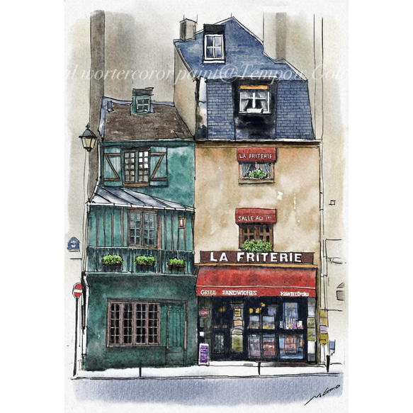 ポストカード ヨーロッパ風景画（組み合わせ自由4枚セット1.000円）No.259  パリ　カルチェラタンの街角 1枚目の画像