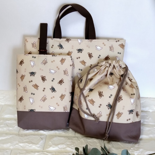 ハンドメイド 手提げ袋 上履き袋 レッスンバック 体操服袋3点