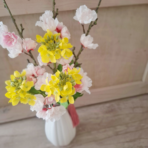 桜と菜の花のアーティフィシャルフラワーアレンジ／春インテリア 造花