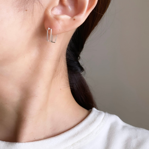 silver925 double square キャッチレスフープ ピアス ピアス