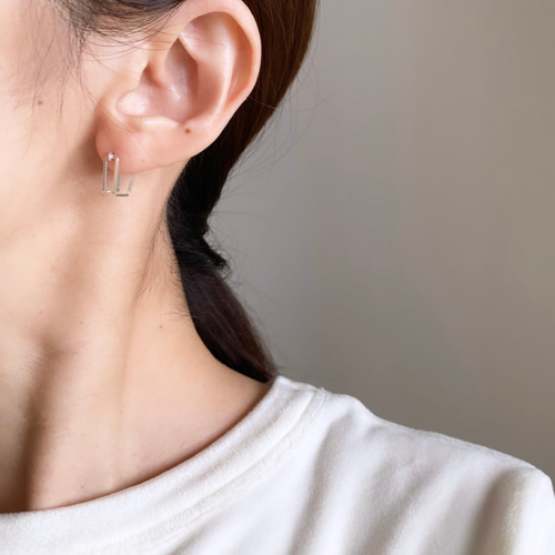 silver925 double square キャッチレスフープ ピアス ピアス silver925 double square キャッチレスフープ ピアス ピアス