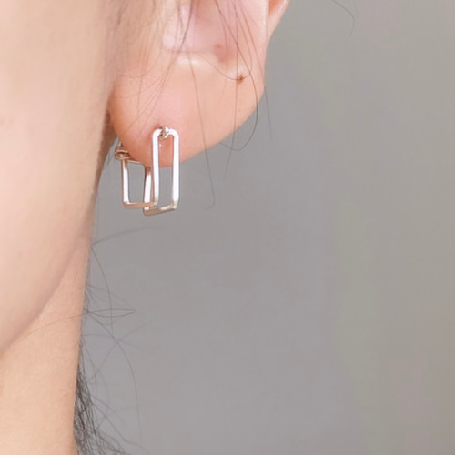 silver925 double square キャッチレスフープ ピアス ピアス