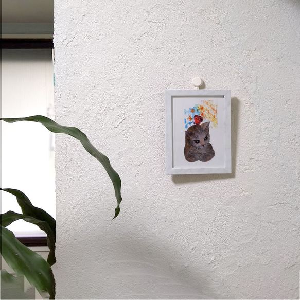 1点もの原画シート「ネコさん君が好き」版画と水彩画のコラージュ絵画 5枚目の画像