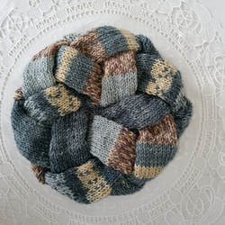 バスケット編みのベレー帽・茶系、ブルー系 6枚目の画像