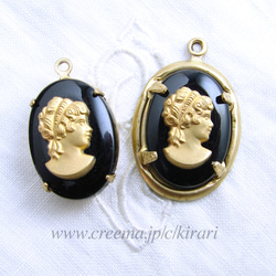 ビンテージカメオ ~ Jet Black and Gold Cameo ~ (1ヶ) ~ 石座のオプション有り 1枚目の画像