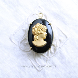 ビンテージカメオ ~ Jet Black and Gold Cameo ~ (1ヶ) ~ 石座のオプション有り 2枚目の画像