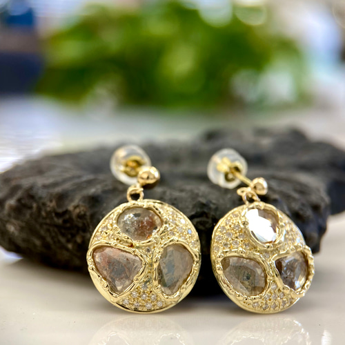 K14スライスダイヤ・ピアス(送料無料) イヤリング・ノンホールピアス  