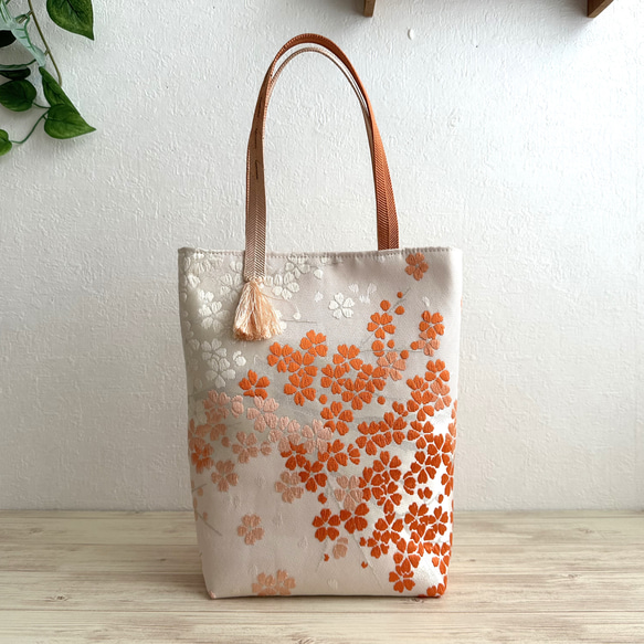 ◆30%off◆絹の帯と帯締めのバッグ　舞桜文柄　帯リメイク224AB 12枚目の画像