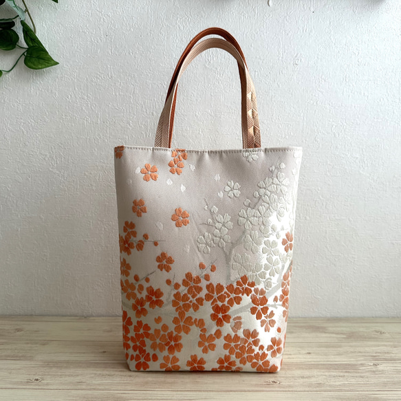 ◆30%off◆絹の帯と帯締めのバッグ　舞桜文柄　帯リメイク224AB 14枚目の画像