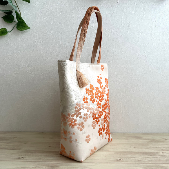 ◆30%off◆絹の帯と帯締めのバッグ　舞桜文柄　帯リメイク224AB 13枚目の画像
