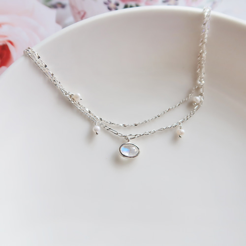 925 スターリング シルバー ドット オーバル ムーンストーン