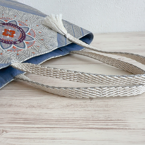 絹の帯と帯締めのバッグ 蜀江花文柄 帯リメイク316 ハンドバッグ Ho