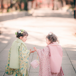 【3泊4日レンタル】3歳女の子着物＆被布フルセット＜マーガレット・ラベンダーピンク＞ 6枚目の画像