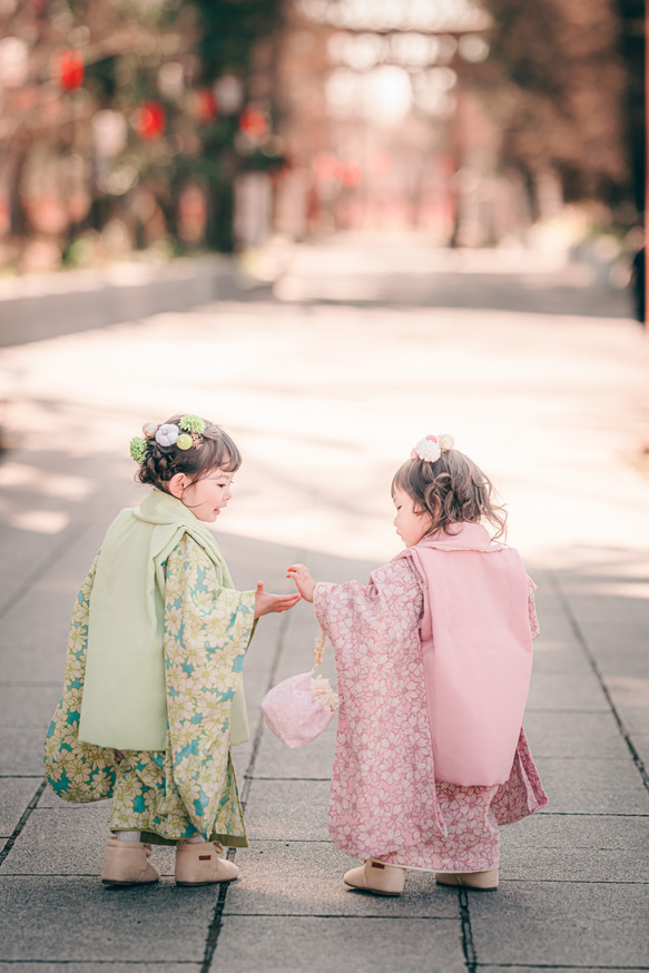 【3泊4日レンタル】3歳女の子着物＆被布フルセット＜マーガレット・ラベンダーピンク＞ 6枚目の画像