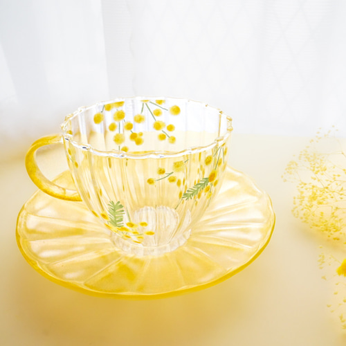 ミモザが舞うお花畑〜耐熱ガラスのティーセット ポット・急須