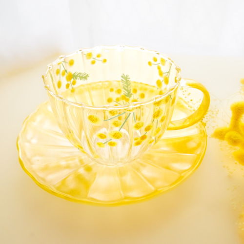 ミモザが舞うお花畑〜耐熱ガラスのティーセット ポット・急須