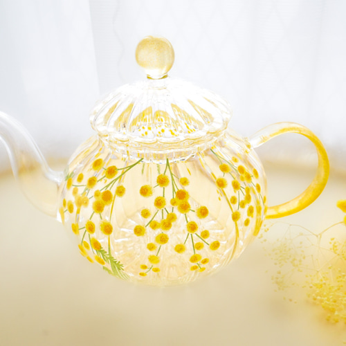 ミモザが舞うお花畑〜耐熱ガラスのティーセット ポット・急須