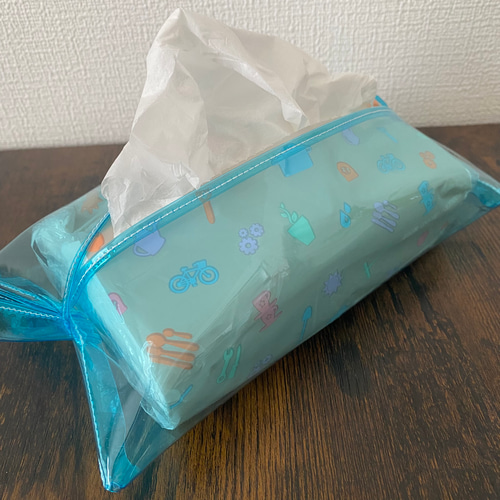 ティッシュカバー箱なしタイプ専用〈小さめサイズ〉【クリアブルー