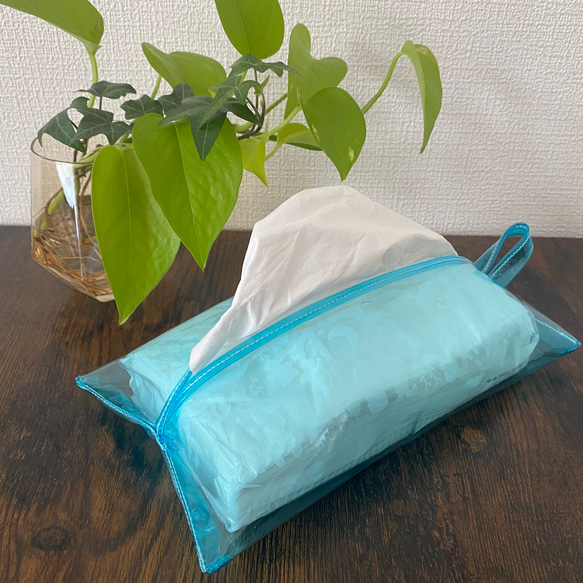 ティッシュカバー箱なしタイプ専用〈小さめサイズ〉【クリアブルー