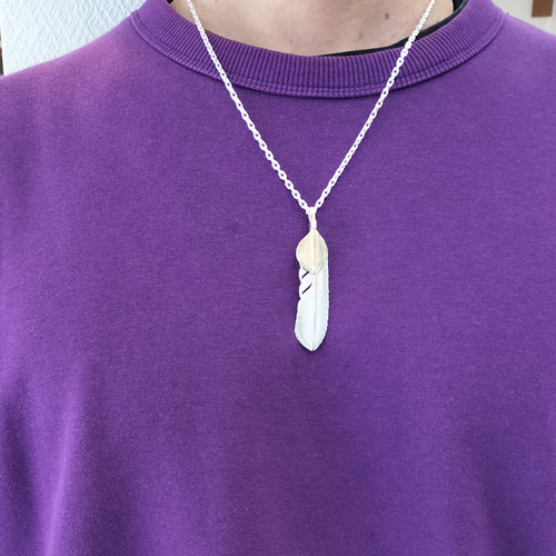 ブラス（真鍮）ハートフェザー付シルバーフェザートップL ネックレス  