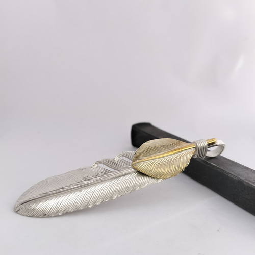 ブラス（真鍮）ハートフェザー付シルバーフェザートップL ネックレス  