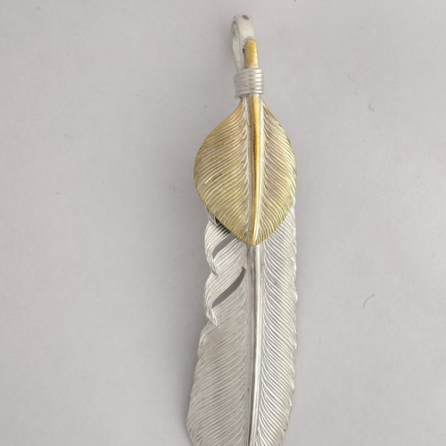 ブラス（真鍮）ハートフェザー付シルバーフェザートップL ネックレス  