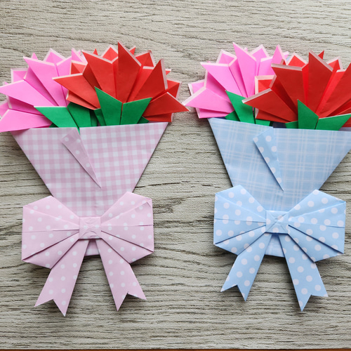 折り紙 カーネーション花束】壁面飾り プレゼント アートフラワー m☆u