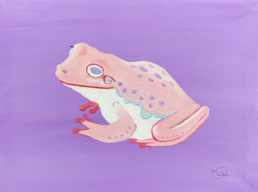 原画 カエル 動物画 絵画 アクリル画 現代アート 細密画 一点物