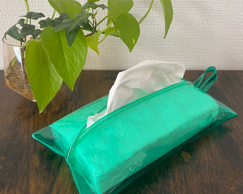 ティッシュカバー箱なしタイプ専用〈小さめサイズ〉【クリアグリーン