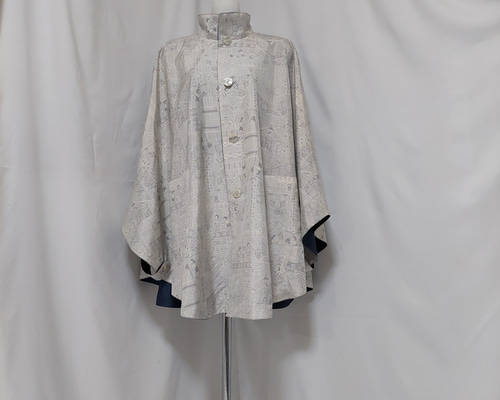 白大島紬リメイク　白大島紬フード付コート　白大島紬ジャケット　着物リメイク 白大島紬リメイク 白大島紬フード付コート 白大島紬ジャケット