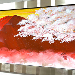 【縁起が良い赤富士の絵】「瑞光桜花赤富士」お祝いに◎ 部屋が明るく華やかになる手描き原画 6枚目の画像