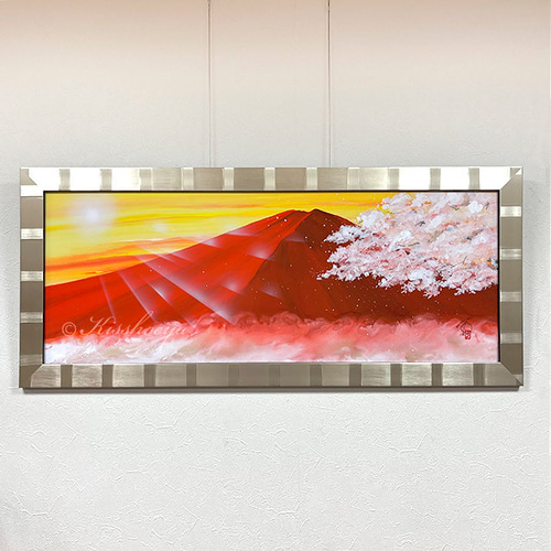 【縁起物】　赤富士　絵 Amazon.co.jp: 縁起画 富士山絵画 油絵 風景画 赤富士 P1 12号