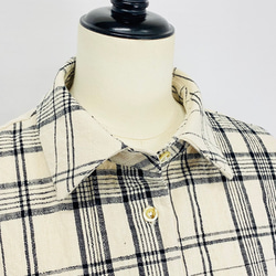 【遠州織物】ハーフスリーブシャツ　逆スラブ大格子　チェック　オーガニックコットン　アイボリー 7枚目の画像