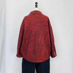 【遠州織物】胸切替えジャケット　逆スラブ　オーガニックコットン　赤たてよこ絣 5枚目の画像