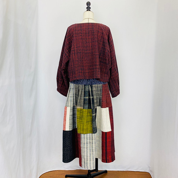 【遠州織物】パッチワーク　ティアードスカート　オーガニックコットン 6枚目の画像
