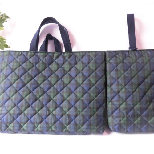 撥水加工・ナイロンオックスキルト・ブラックウオッチ・通園通学2点  