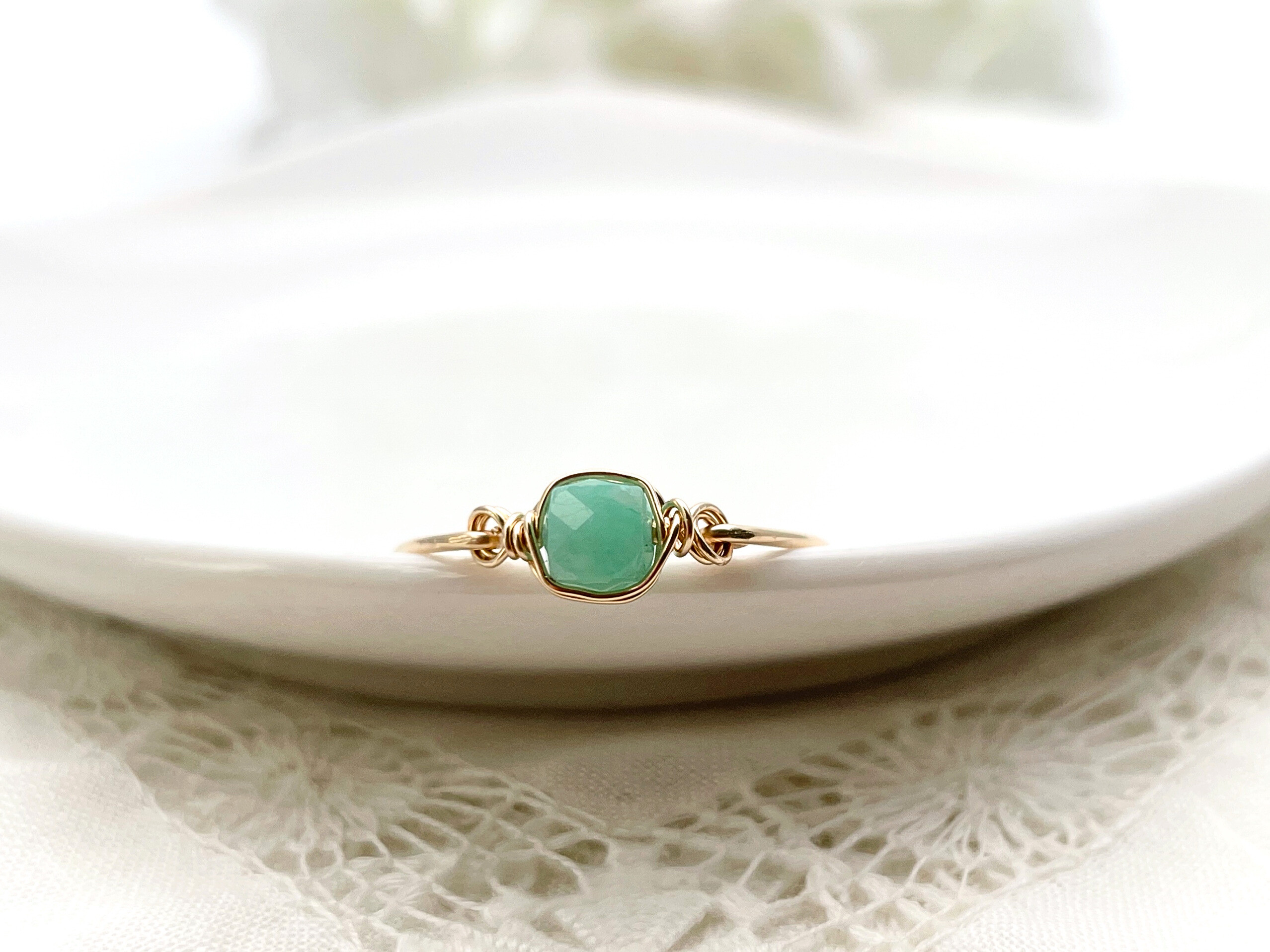 ［14kgf］Pastel cube - エメラルドのワイヤーリング - 天然石 指輪