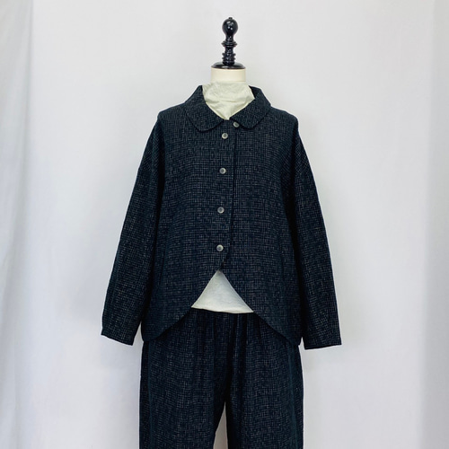 遠州織物】胸切替えジャケット 逆スラブ オーガニックコットン 黒たて