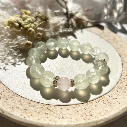 プレナイト&ローズクォーツ&水晶 天然石ブレスレット ブレスレット le 