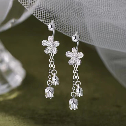 シルバー925 チェーン お花 ボールキャッチ ピアス つけっぱなし 