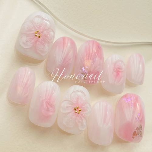 ガラスの桜ニュアンスネイルチップ ネイルチップ（つけ爪） hono.nail