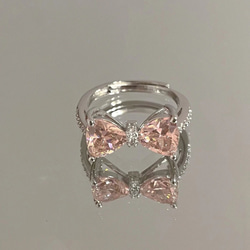 シルバー925  ピンク　リボン　リング　指輪　silver925 フリーサイズ　大きさ調整可能 1枚目の画像