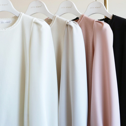 サイズが選べる◎】異素材パフスリーブ 長袖プルオーバー