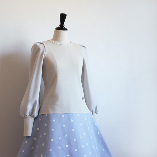 Jolie mignon ジョリーミニョン　異素材パフスリーブ 長袖プルオーバー サイズが選べる◎】異素材パフスリーブ 長袖プルオーバー