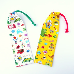 25＊8cm] 細長い巾着袋（片絞り）ドットゲーム＊スター お箸入れ